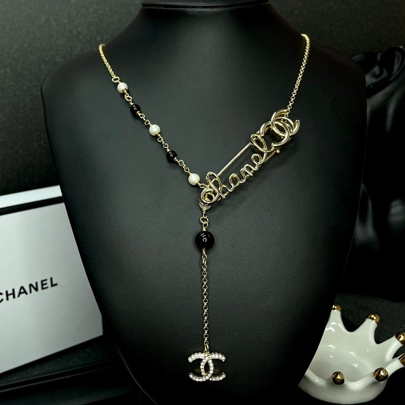 18K Chanel Rhinestone Pearl Letter Necklace