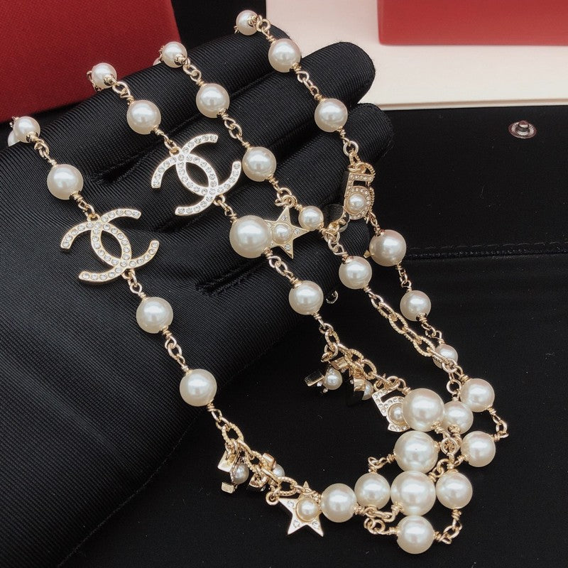 18K  Chanel No.5 Star Long Pearl Necklace